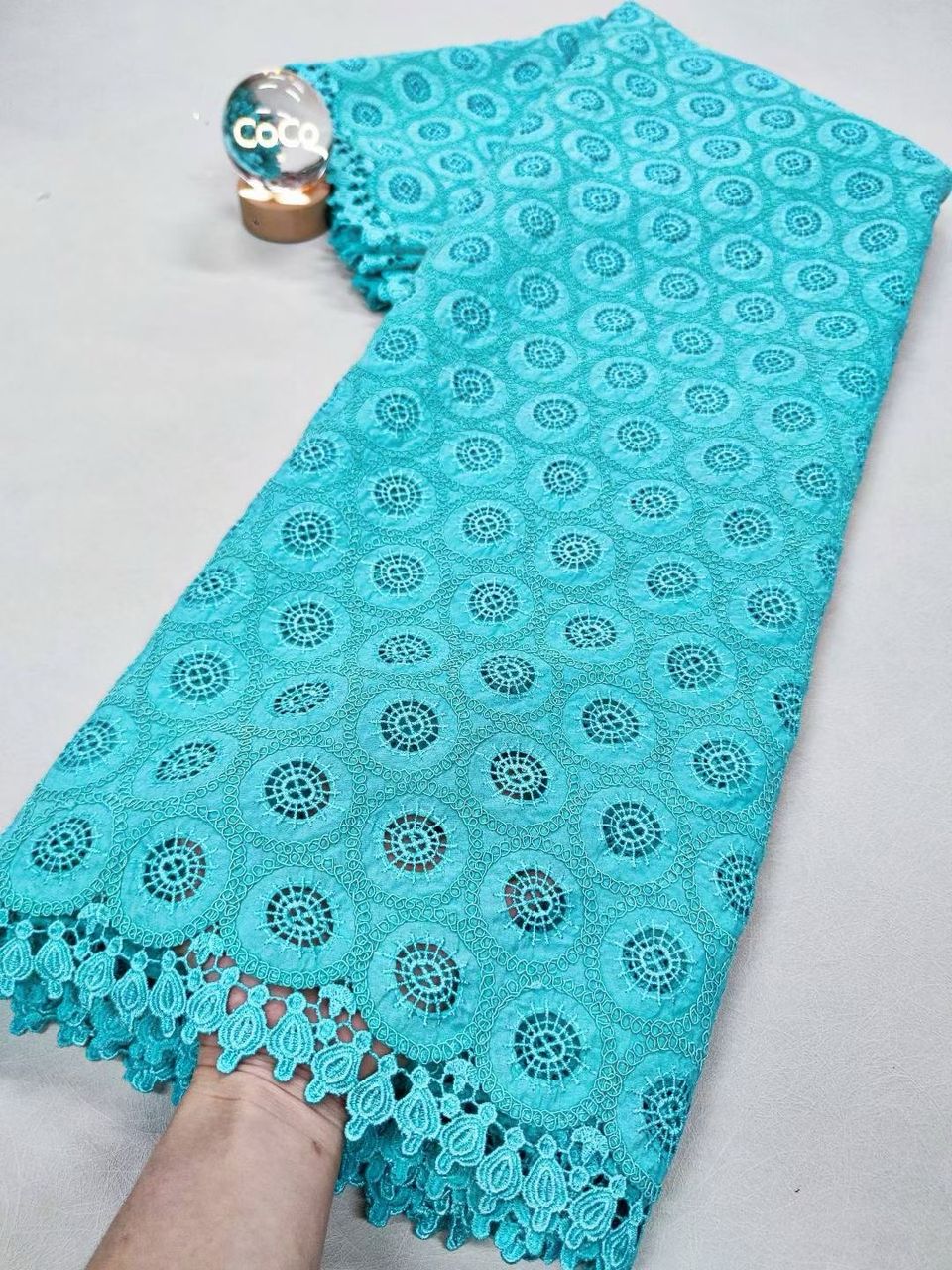 Turquoise Cercle Embroidedered Lace Fabric-5 yards